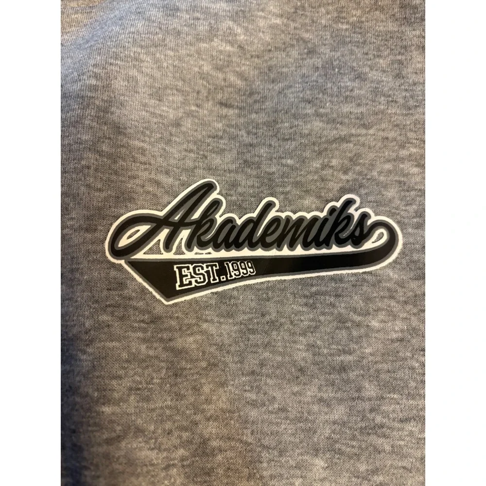Akademiks Mens Varsity Style Jacket Grey Black Snap Front Fleece XL